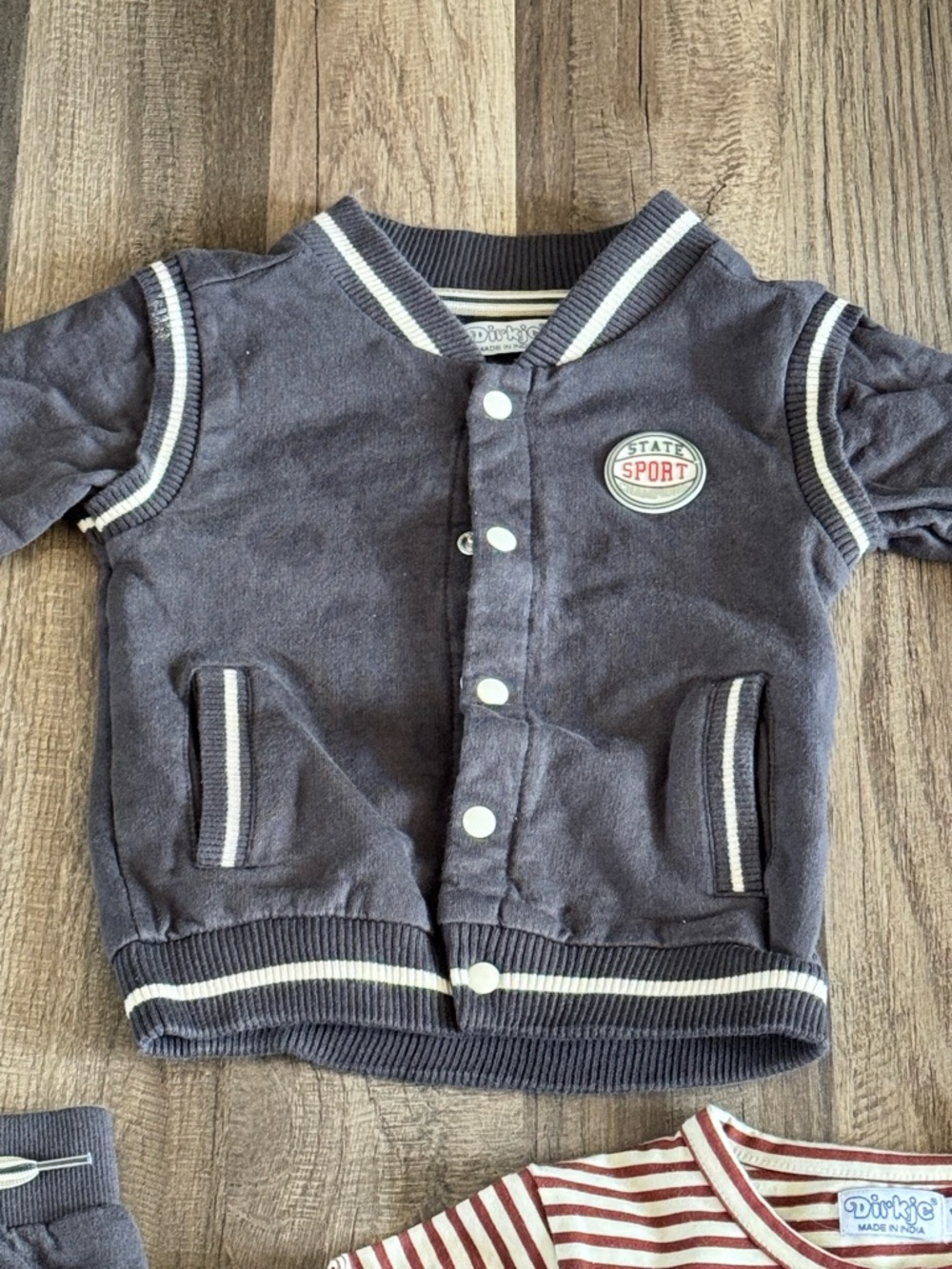 Kids Navy Varsity Jacket & Joggers with Striped Tee - Picture 2 of 5